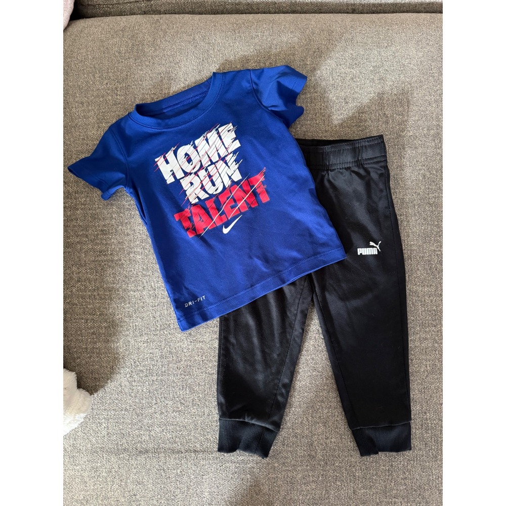Nike Dri-FIT T-Shirt and Puma Joggers Set Toddler Boys 24M Blue Black Baseball